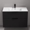 36 Inch Floating Matte Black Bathroom Vanity, Modern